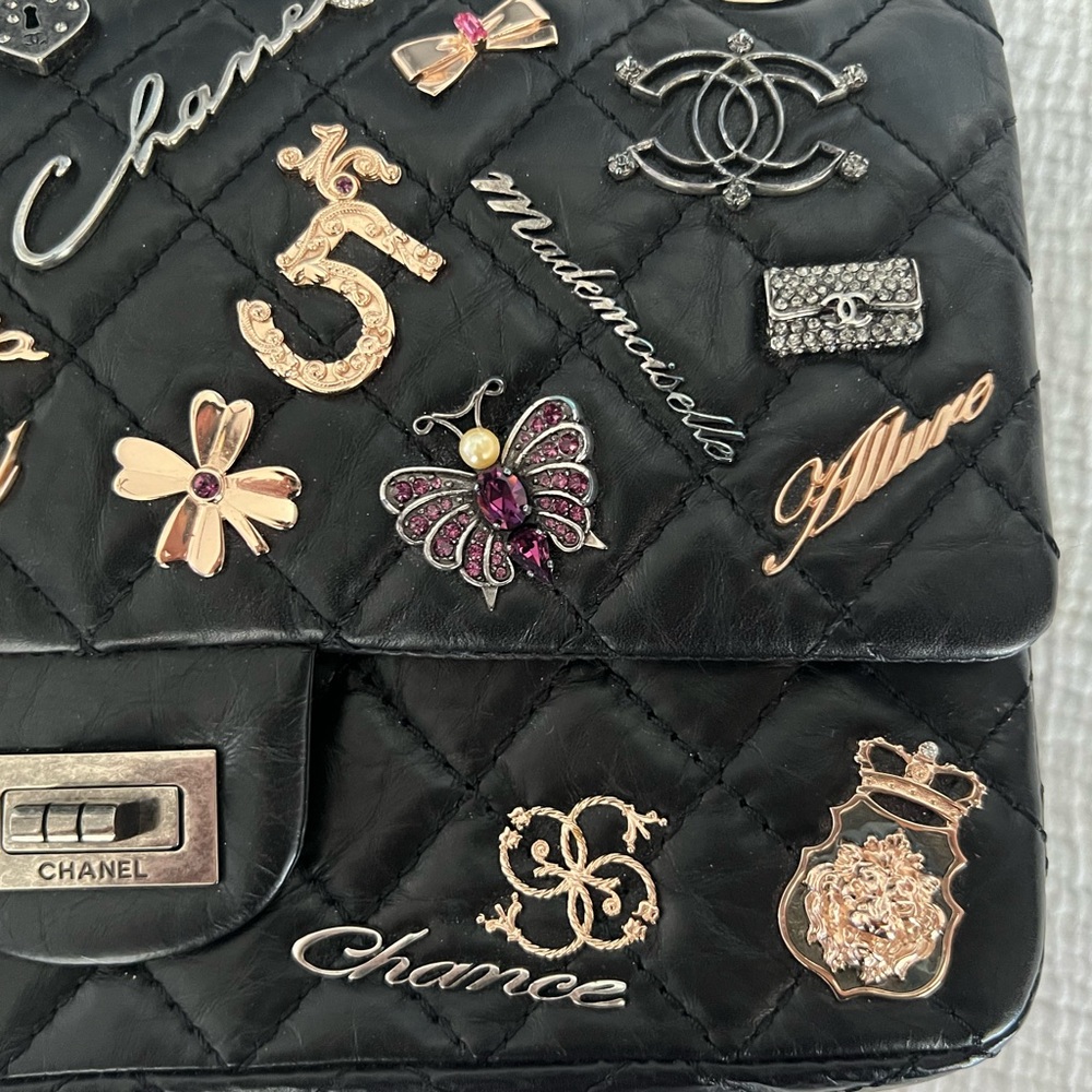 CHANEL Lucky Charms 2.55 225 Black Reissue Classic Flap w/Pearl/Strass FULL SET - Picture 8 of 14